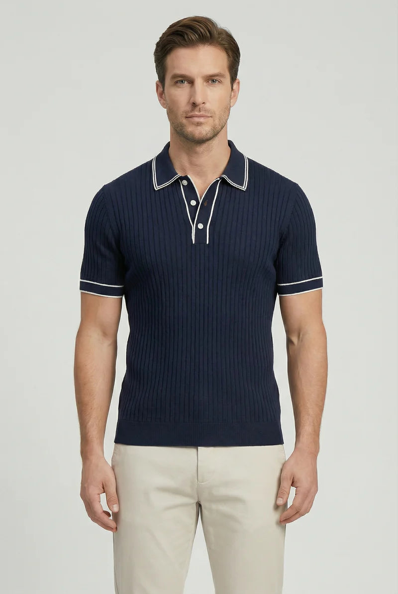 Men’s Knit Polo Shirt Tailored Fit Contrast Collar Short Sleeve