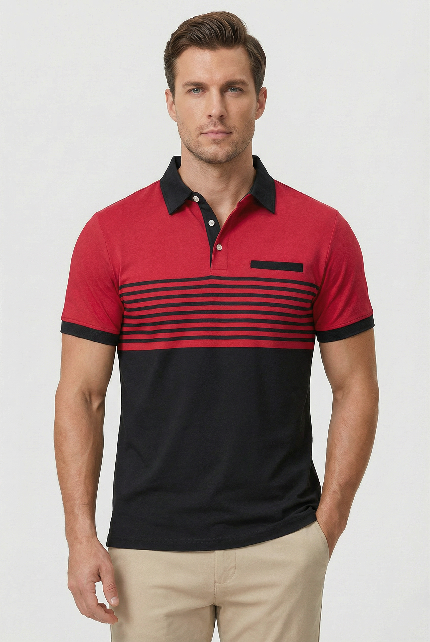 Men’s Short Sleeve Polo Shirt in Cotton with Stripe Detail