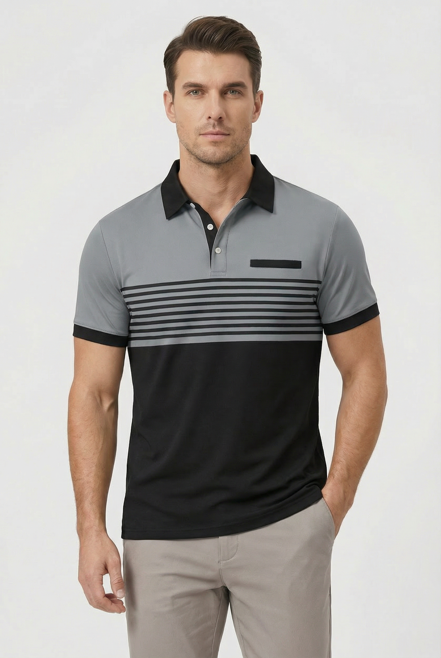Men’s Short Sleeve Polo Shirt in Cotton with Stripe Detail