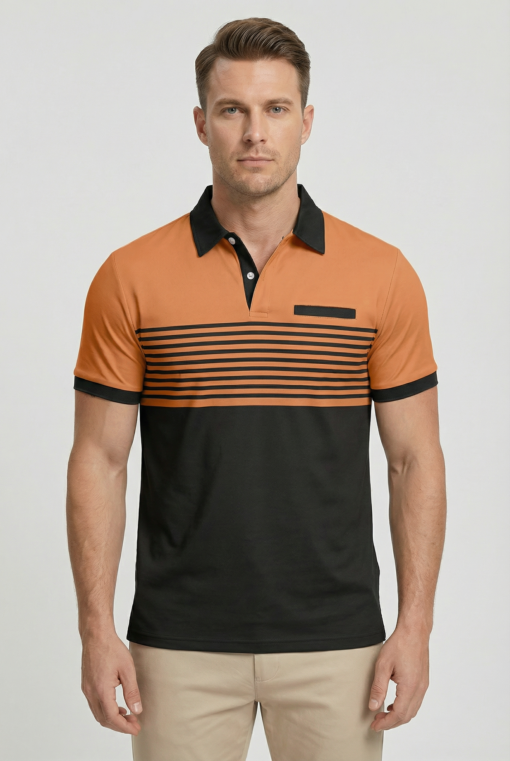 Men’s Short Sleeve Polo Shirt in Cotton with Stripe Detail