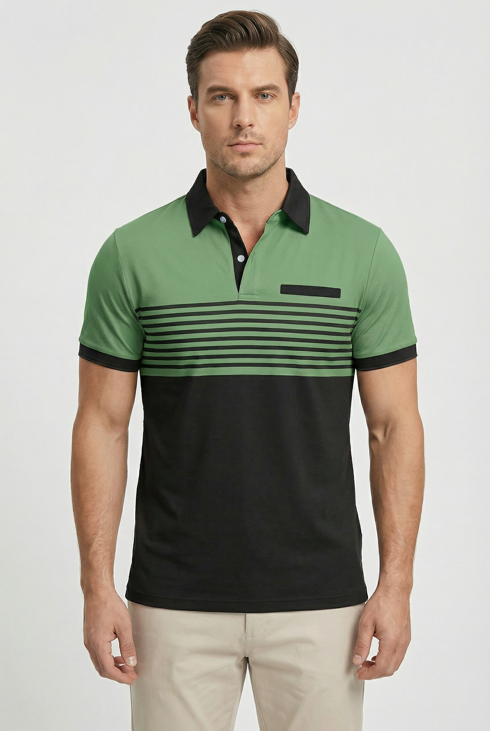 Men’s Short Sleeve Polo Shirt in Cotton with Stripe Detail