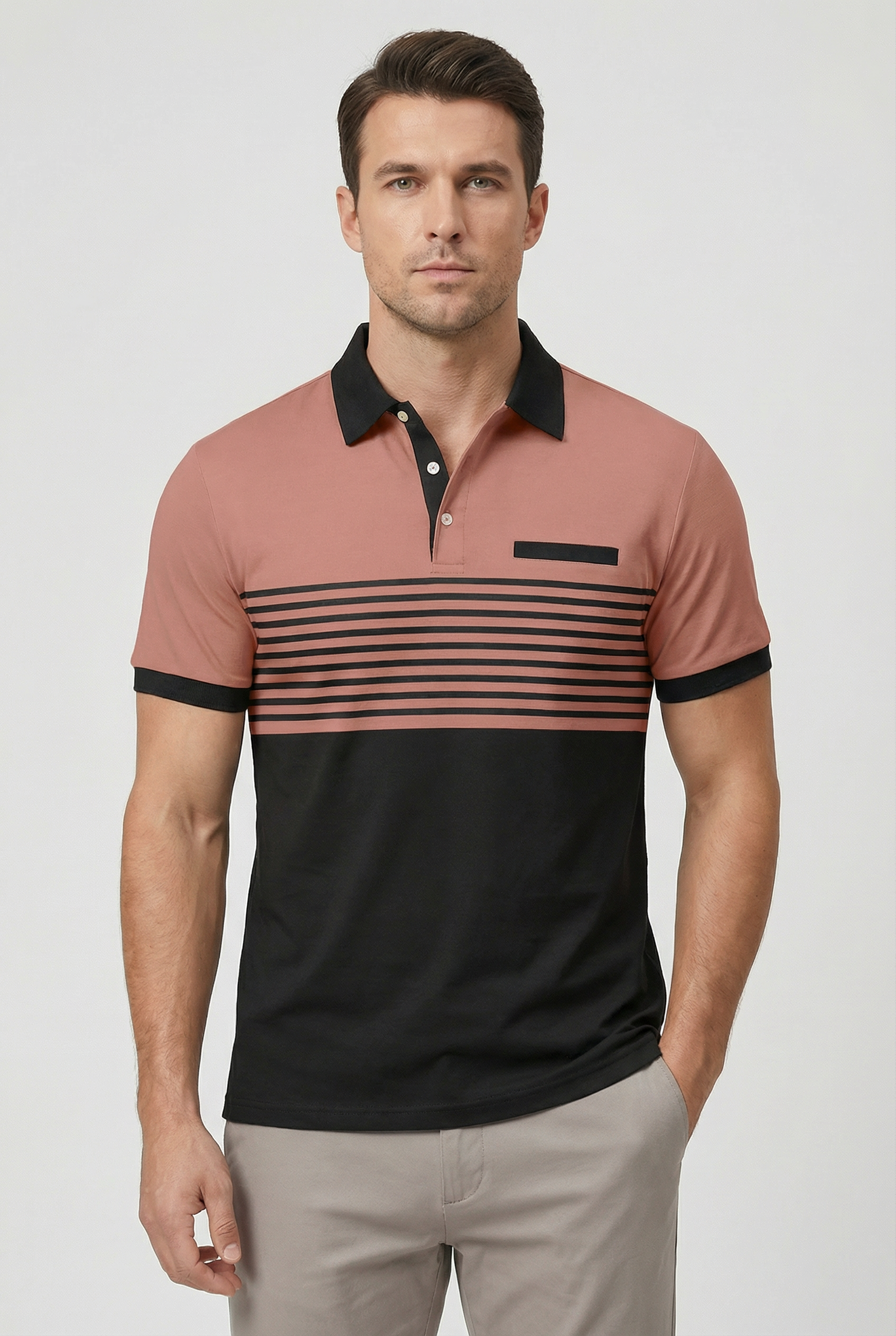 Men’s Short Sleeve Polo Shirt in Cotton with Stripe Detail